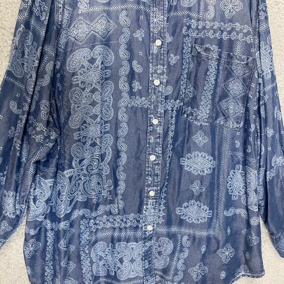 Lane Bryant womens 28 long sleeve button up chambray top lyocell geometric - Picture 2 of 8
